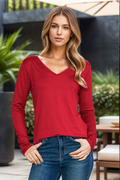 SUPER SOFT V-NECK LONG SLEEVE TOP