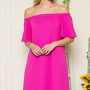 Small FUCHSIA OFF-SHOULDER SHORT SLEEVE SUMMER DRESS