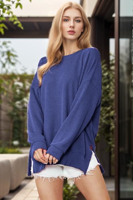 WAVE RIB OVERSIZED SWEATSHIRT WITH SIDE SLIT