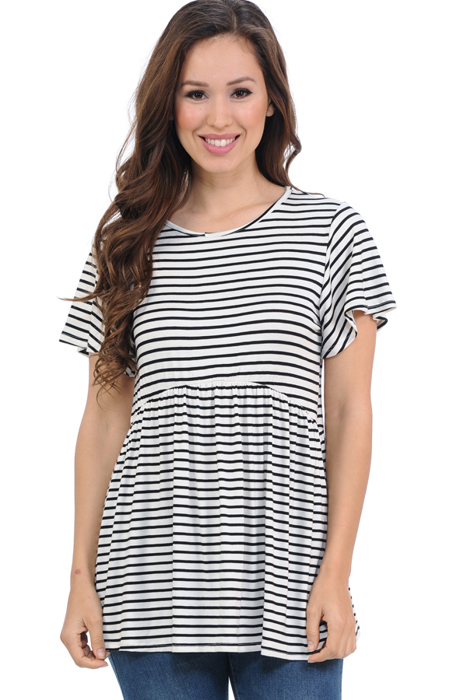 STRIPE SLEEVE EMPIRE WAIST TOP