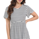 Large WHITE/BLACK STRIPE SLEEVE EMPIRE WAIST TOP