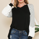 Medium BLACK V-NECK BASEBALL TUNIC WITH STRIPE SLEEVES