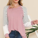Small ROSE V-NECK BASEBALL TUNIC WITH STRIPE SLEEVES