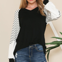 Small BLACK V-NECK BASEBALL TUNIC WITH STRIPE SLEEVES