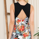 Medium BLACK TANK TUNIC WITH FLORAL OPEN BACK CONTRAST