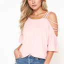 Small PINK OFF ONE SHOULDER WITH STRAP DETAIL TUNIC TOP