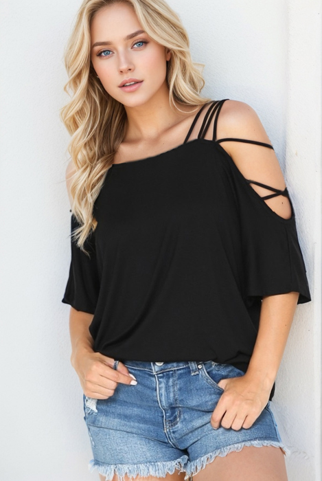 OFF ONE SHOULDER WITH STRAP DETAIL TUNIC TOP