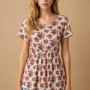 Small IVORY FLORAL SHORT SLEEVE PEPLUM TUNIC TOP