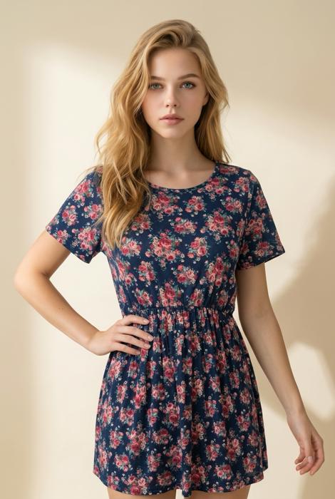 FLORAL SHORT SLEEVE PEPLUM TUNIC TOP