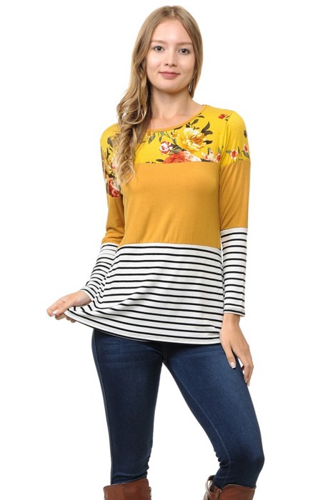 Floral Solid Stripe Color Block Tunic