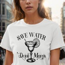 Small WHITE/BLACK GRAPHIC T-SHIRT SAVE WATER DRINK MARGS PRINT