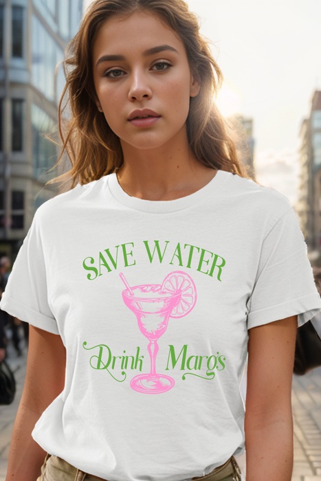 GRAPHIC T-SHIRT SAVE WATER DRINK MARGS PRINT