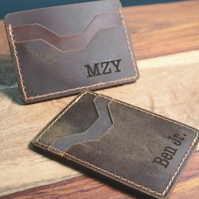 Personalized Slim Card Wallet, Christmas Gift, Minimalist Leather Card holder, Monogrammed Wallet, Western Initials