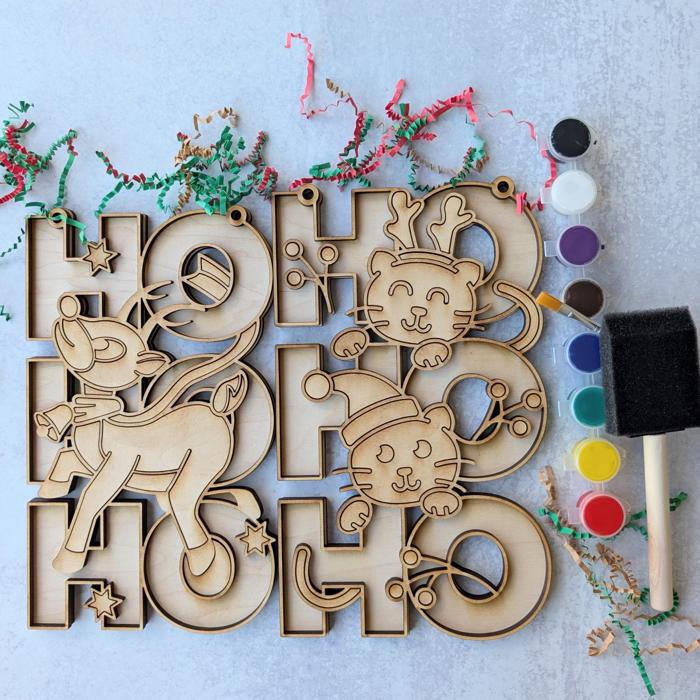 DIY Christmas Hohoho Reindeer and Cat Set Wooden Painting Kit