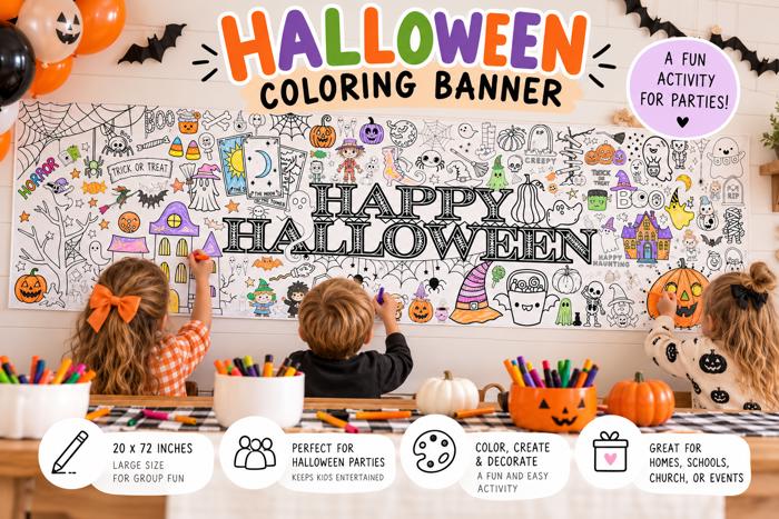 Happy Halloween 20x72" Coloring Party Banner