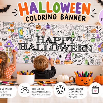 Happy Halloween 20x72" Coloring Party Banner