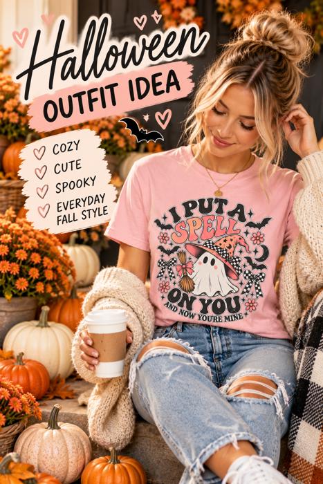 Womens Halloween Ghost Witch T-Shirt, I Put a Spell on You Tee, Comfort Colors Shirt
