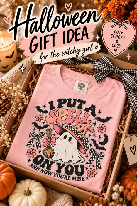 Womens Halloween Ghost Witch T-Shirt, I Put a Spell on You Tee, Comfort Colors Shirt