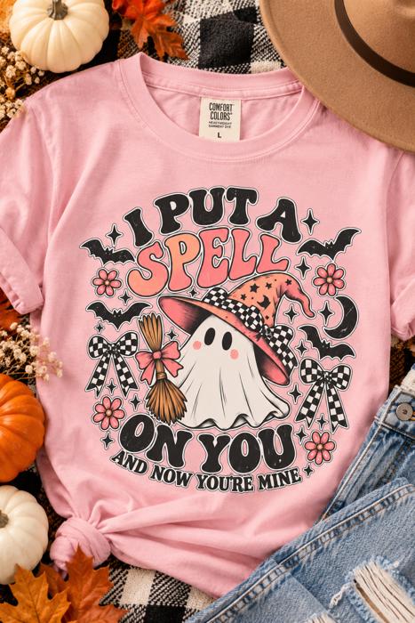 Womens Halloween Ghost Witch T-Shirt, I Put a Spell on You Tee, Comfort Colors Shirt
