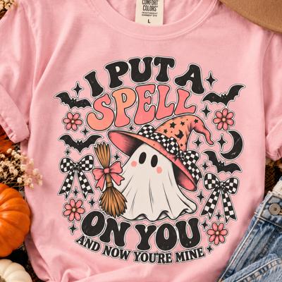 Womens Halloween Ghost Witch T-Shirt, I Put a Spell on You Tee, Comfort Colors Shirt