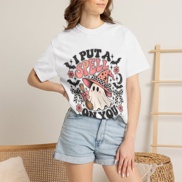 Womens Halloween Ghost Witch T-Shirt, I Put a Spell on You Tee, Comfort Colors Shirt