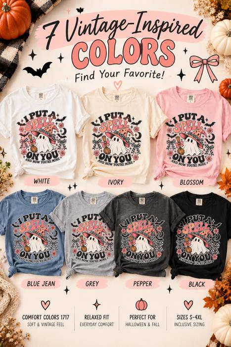 Womens Halloween Ghost Witch T-Shirt, I Put a Spell on You Tee, Comfort Colors Shirt