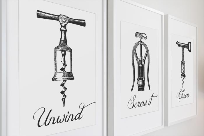 4 Vintage Wine Opener Prints