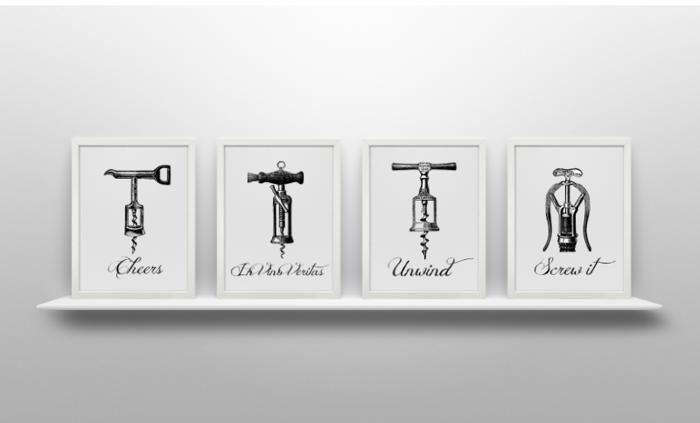 4 Vintage Wine Opener Prints