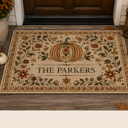  Custom Fall Porch Rug - Custom Family Name Entryway Folk Art Pumpkin Doormat