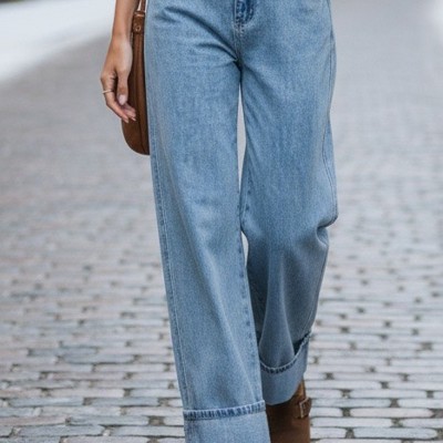 CUFFED WIDE LEG JEANS