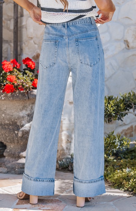 CUFFED WIDE LEG JEANS