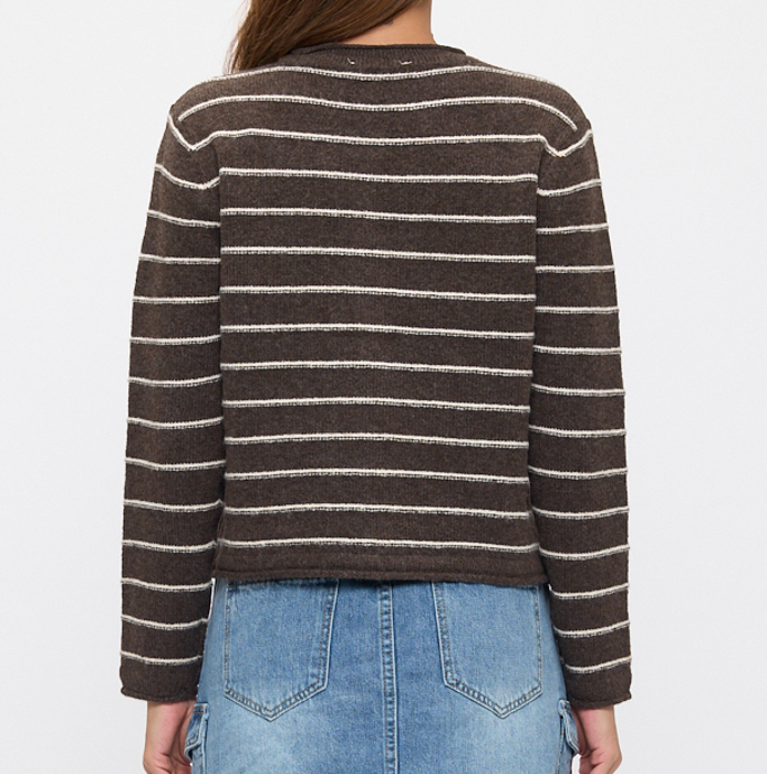 STRIPE BUTTON-FRONT SOFT CARDIGAN