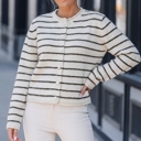  STRIPE BUTTON-FRONT SOFT CARDIGAN