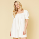 Medium IVORY Puff Sleeves Mini Dress with Pockets