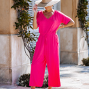 Small Fuchsia SHORT SLEEVE JERSEY JUMPSUIT