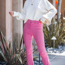  Washed Elastic Waist Flare Pants
