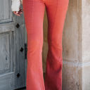 XL Burnt Sienna Washed Elastic Waist Flare Pants