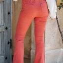 XL Burnt Sienna Washed Elastic Waist Flare Pants