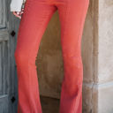 XL Burnt Sienna Washed Elastic Waist Flare Pants