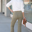 XL Olive Washed Elastic Waist Flare Pants