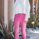Large Rose Violet Washed Elastic Waist Flare Pants