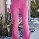XL Rose Violet Washed Elastic Waist Flare Pants