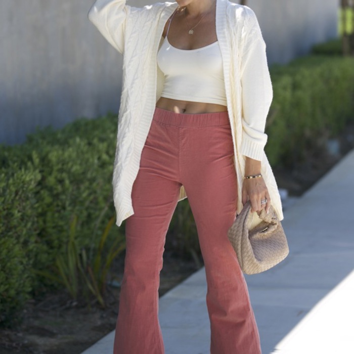 Corduroy  Elastic Waist Flare Pants