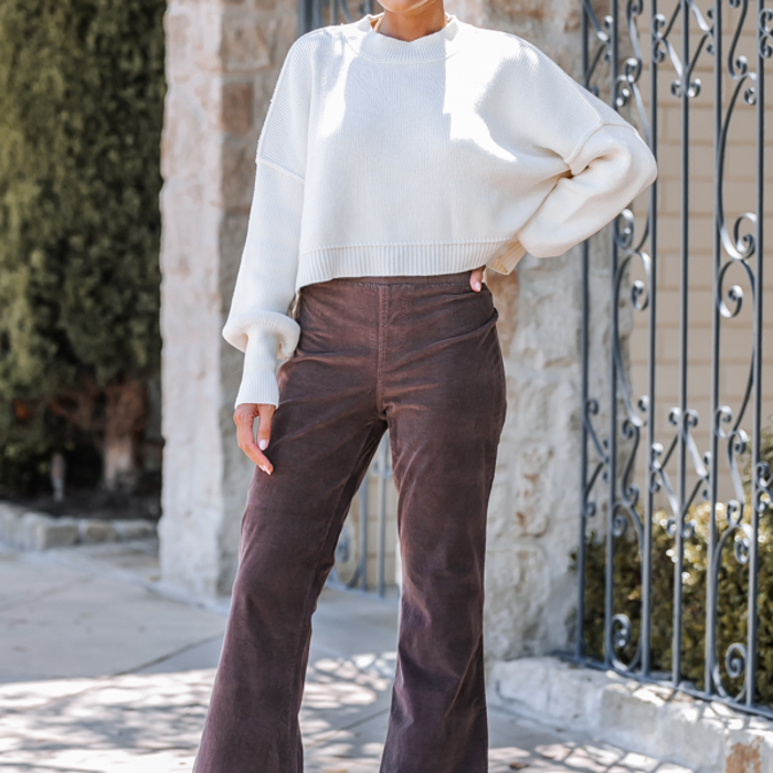 Corduroy  Elastic Waist Flare Pants