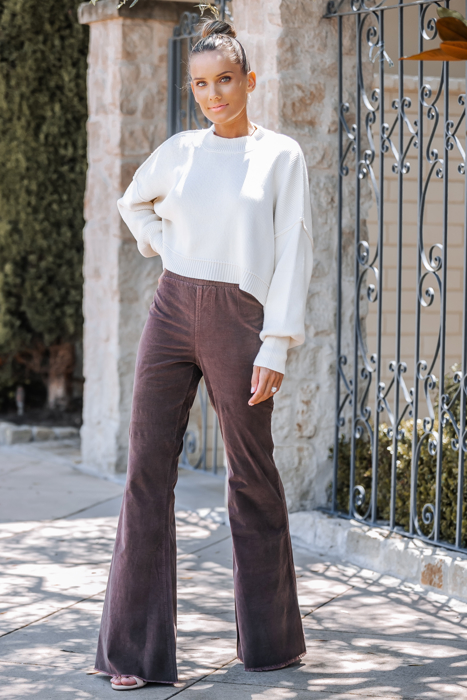 Corduroy  Elastic Waist Flare Pants