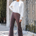 Medium Chocolate Corduroy  Elastic Waist Flare Pants