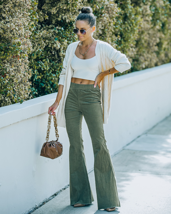 Corduroy  Elastic Waist Flare Pants