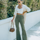 Large Olive Corduroy  Elastic Waist Flare Pants