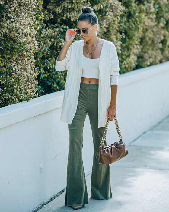 Corduroy  Elastic Waist Flare Pants