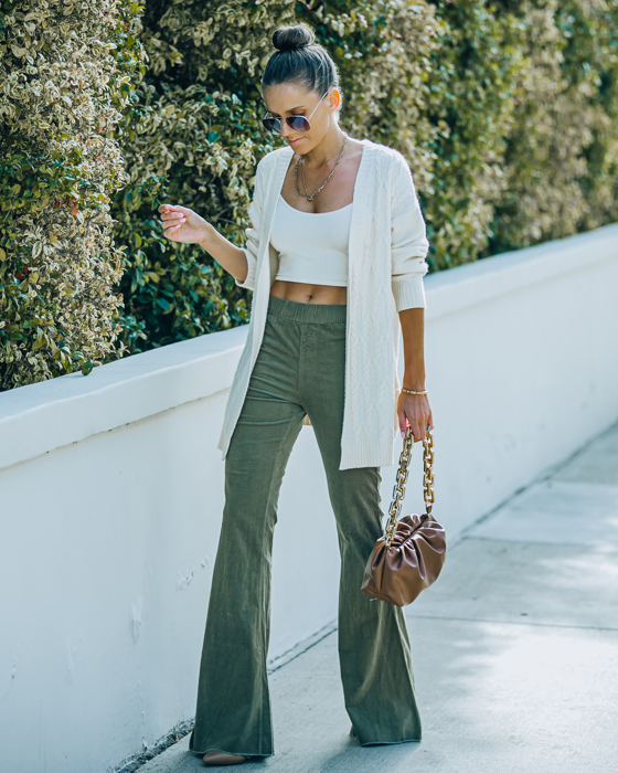 Corduroy  Elastic Waist Flare Pants